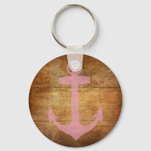 Wooden Pink Anchor Key Ring