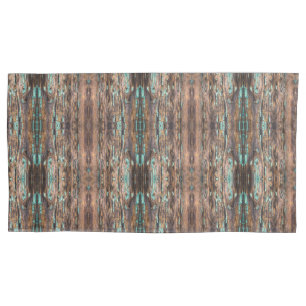 Wooden plank with flakes of turquoise paint pillowcase