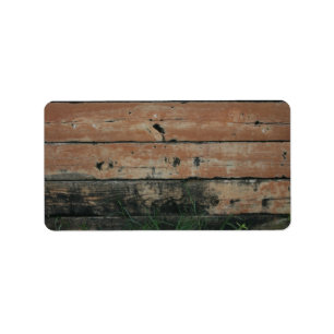 Wooden planks with algae grass growing photograph label