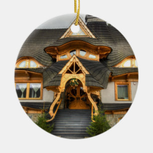 Wooden Polish House In Zakopane Ceramic Tree Decoration