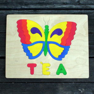 Wooden Rainbow Butterfly Picture Name Puzzle
