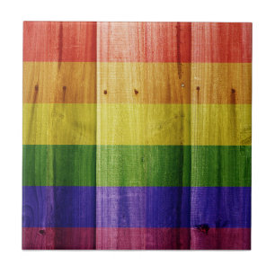 Wooden rainbow pride flag ceramic tile