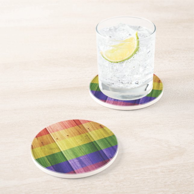 Wooden rainbow pride flag coaster (Side)