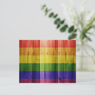 Wooden rainbow pride flag holiday postcard