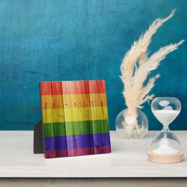 Wooden rainbow pride flag plaque (Insitu)