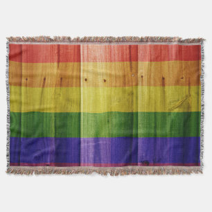Wooden rainbow pride flag throw blanket
