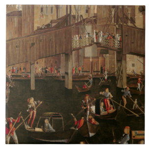 Wooden Rialto Bridge, from the Miracle of the Reli Ceramic Tile
