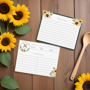 Wooden Rolling Pin & Whisk Yellow Sunflower Recipe Card