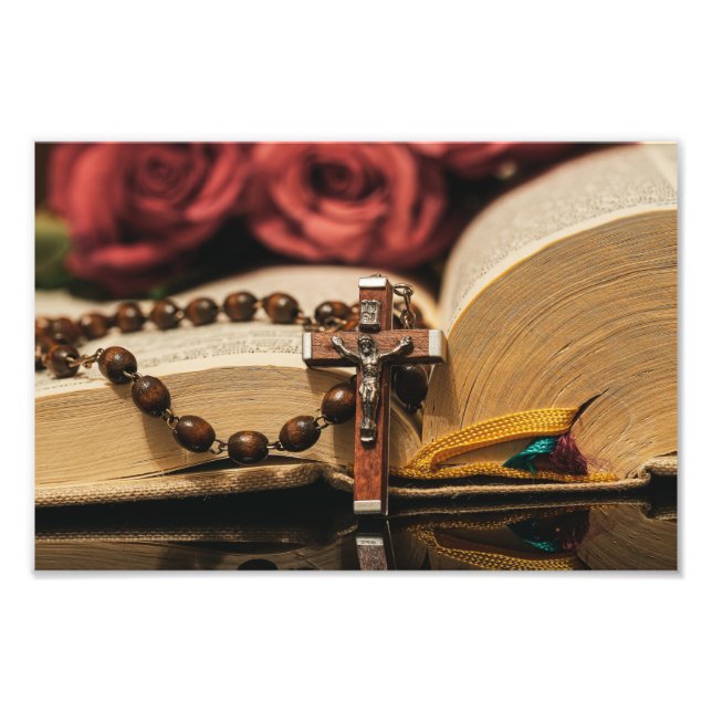 Wooden Rosary with Jesus on Cross Photo Print (Front)