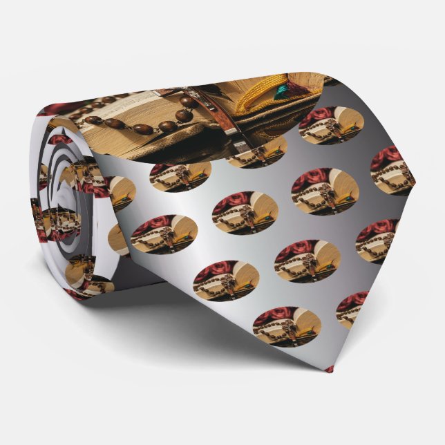 Wooden Rosary with Jesus on Cross Tie (Rolled)