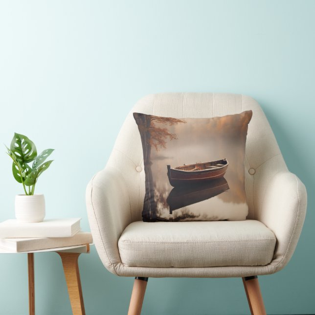 Wooden Row Boat On Autumn Lake Cushion (Chair)