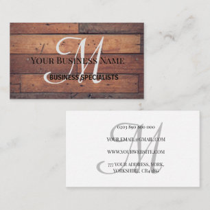 Wooden Rustic Barn Brown Monogram Script Business Card
