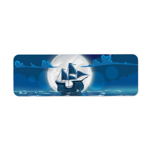 Wooden Sail ship voyage in the moonlight Return Address Label