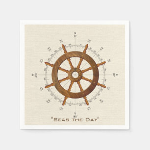 wooden sailboat helm and compass napkin