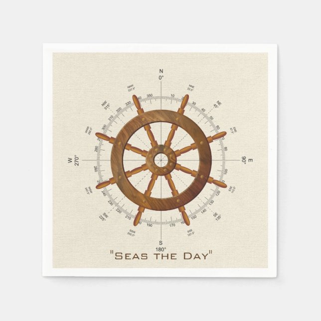 wooden sailboat helm and compass napkin (Front)