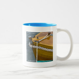 Wooden Sailboat In Water Two-Tone Coffee Mug
