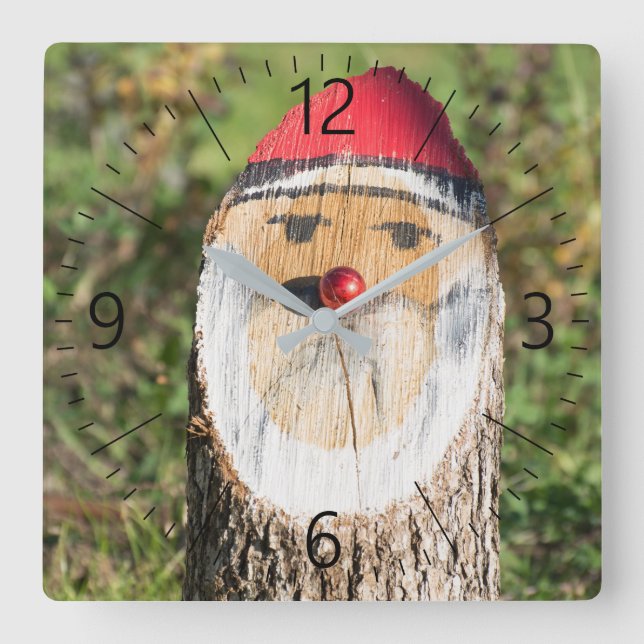 Wooden Santa Claus Square Wall Clock (Front)