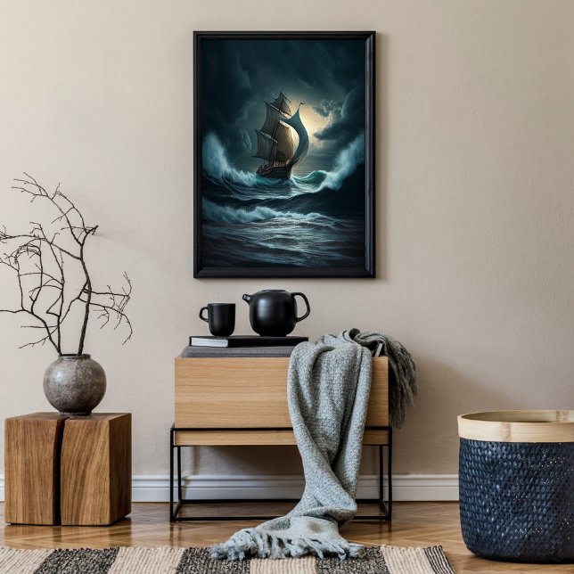 Wooden Ship Sailing on Rough Seas Poster (Creator Uploaded)