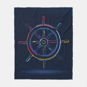 Wooden ship steering wheel fleece blanket