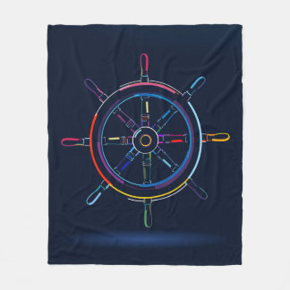 Wooden ship steering wheel fleece blanket
