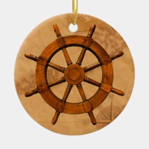 Wooden Ship Wheel Ceramic Ornament