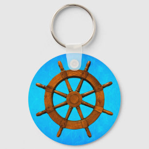 Wooden Ship Wheel Key Ring