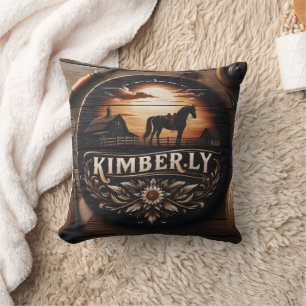 Wooden Sign Displaying Kimberly Country Theme Cushion