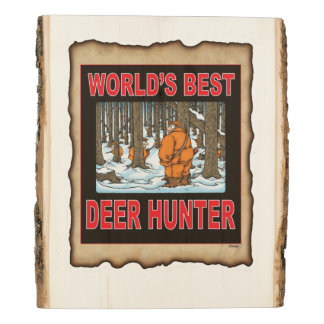 WOODEN SIGN WITH HUMOROUS HUNTING ILLUSTRATION
