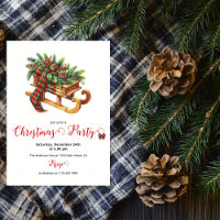 Wooden Sled Fir Branches Green & Red Plaid