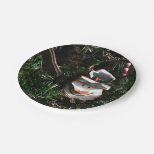 Wooden Snowman Face Paper Plate
