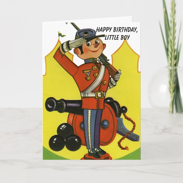 Wooden Soldier with Cannon Happy Birthday Boy Old Card (Front)