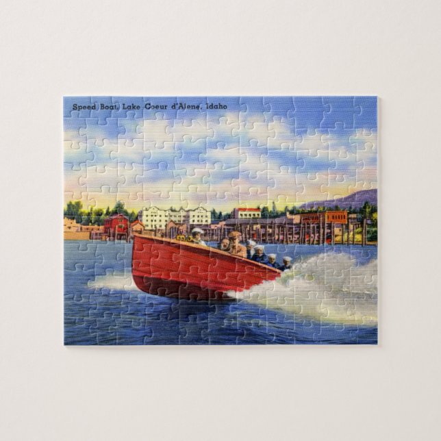 Wooden Speed Boat on Lake Coeur d'Alene, Idaho Jigsaw Puzzle (Horizontal)