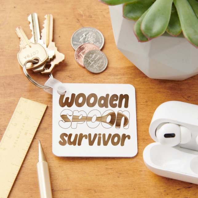 Wooden Spoon Survivor Funny Italian Fun Expression Key Ring (Desk)