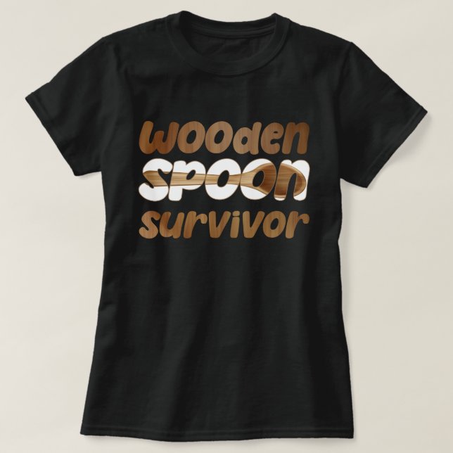 Wooden Spoon Survivor Funny Italian Fun Expression T-Shirt (Design Front)