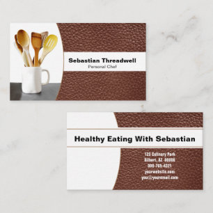 Wooden Spoons Brown Leather Custom Photo Business Card
