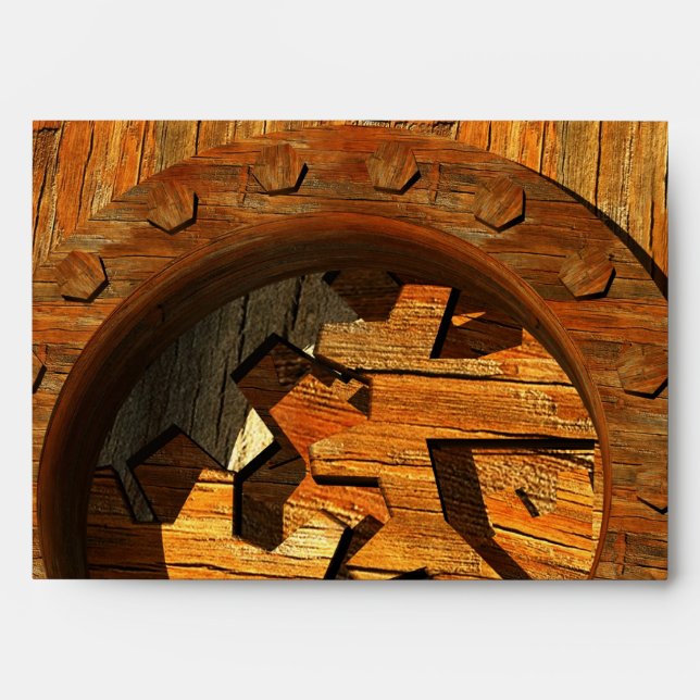 wooden steampunk clockwork envelope (Front)