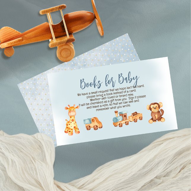 Wooden Stuffed Toys Boy Baby Shower Books for Baby Enclosure Card (Wooden and Stuffed Toys Blue Boy Baby Shower "Books for Baby" Insert  Enclosure Card)