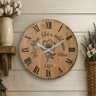 Wooden Style Wild Rose Wall Clock for Mom