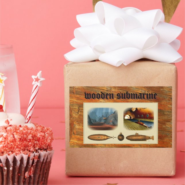 wooden submarine rectangular sticker (Party)
