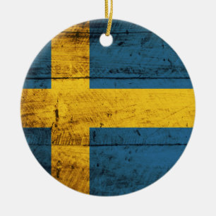 Wooden Sweden Flag Ceramic Ornament
