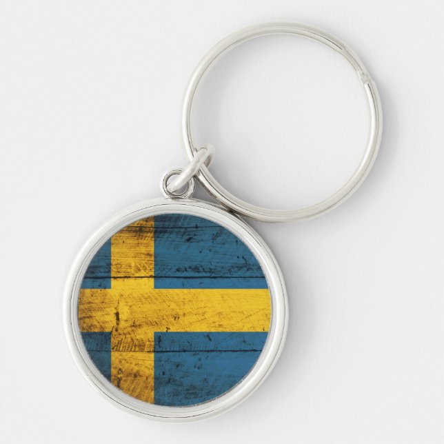 Wooden Sweden Flag Key Ring (Front)