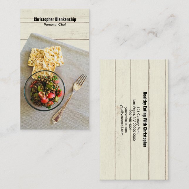 Wooden Table Place Setting Personal Chef Custom Business Card (Front/Back)
