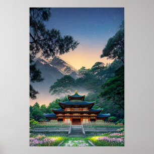 Wooden Temple in the Heart of Nature Poster