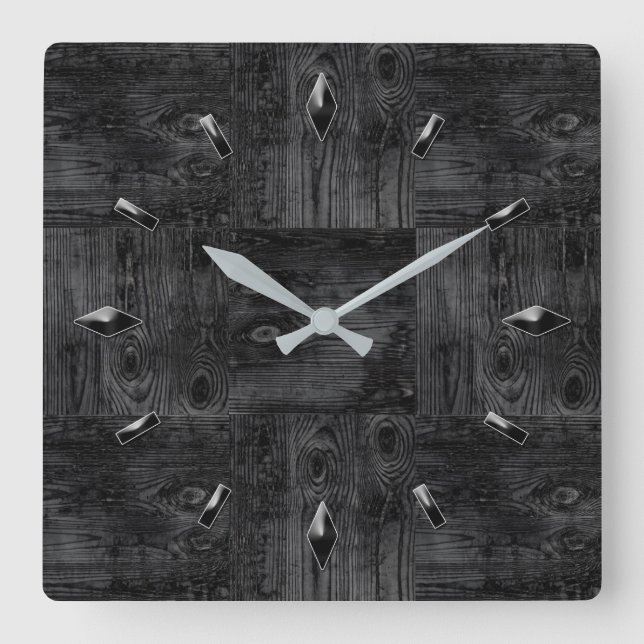 Wooden textured patches elements design natural wo square wall clock (Front)