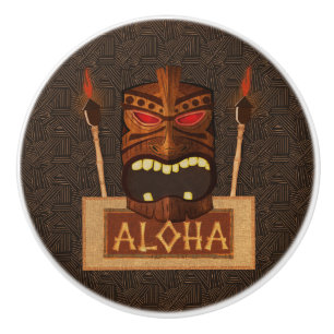 Wooden Tiki Mask Vintage Retro Aloha Hawaiian Ceramic Knob
