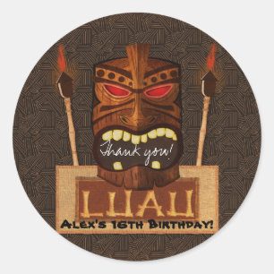 Wooden Tiki Mask Vintage Retro Luau Summer Party Classic Round Sticker