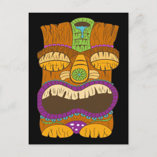 Wooden Tiki Statue with Open Mouth, Funny Black Postcard