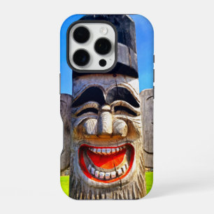 Wooden totem laughing teeth face photo bold funny iPhone case