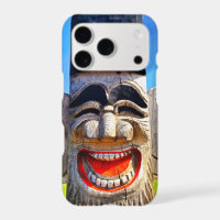 Wooden totem teeth laughing face photo bold funny