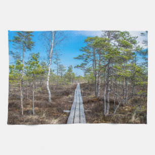 Wooden trail over swamp tea towel